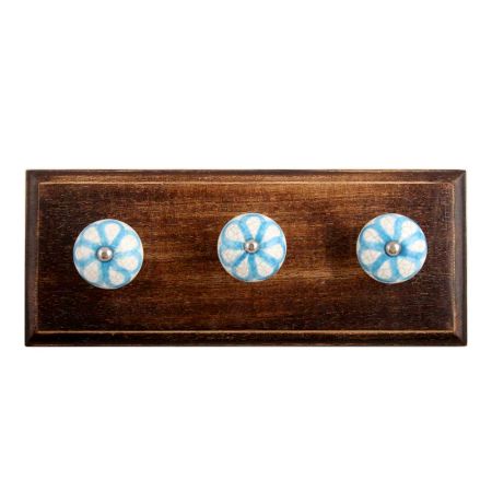 Blue Floral Crackle Ceramic Wooden Hooks